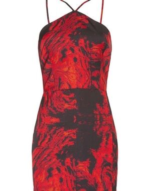 Red Marble-Print Strappy Mini Dress